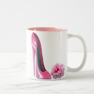 Roze Stiletto Schoenkunst en prachtig Roos Tweekleurige Koffiemok
