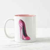 Roze Stiletto Shoe Art Tweekleurige Koffiemok (Links)