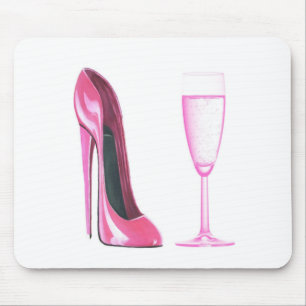 Roze Stiletto Shoe en Champagne Glass Muismat