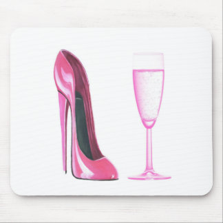 Roze Stiletto Shoe en Champagne Glass Muismat