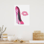 Roze Stiletto Shoe en Kiss Art Poster (Keuken)