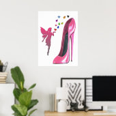 Roze Stiletto Shoe, Fairy and Hearts Poster (Thuiskantoor)