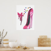 Roze Stiletto Shoe, Fairy and Hearts Poster (Keuken)