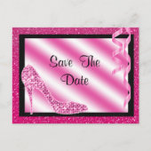 Roze Stiletto & Streamers 50e Save The Date Aankondigingskaart (Voorkant)