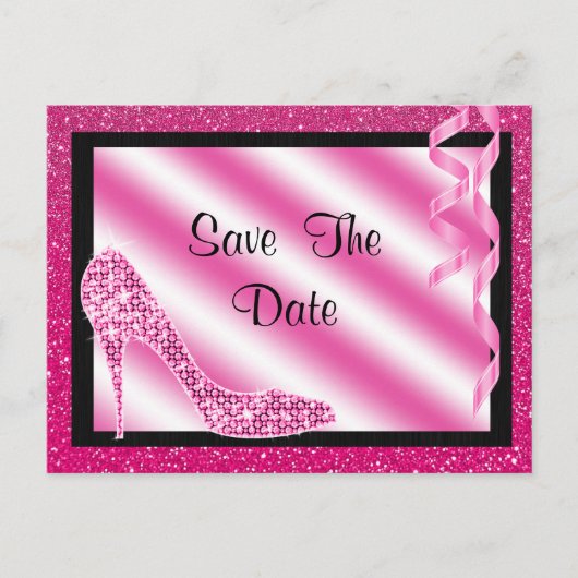 Roze Stiletto & Streamers 50e Save The Date Aankondigingskaart (Voorkant)