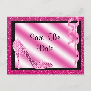 Roze Stiletto & Streamers 70e Save The Date Aankondigingskaart