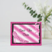 Roze Stiletto & Streamers 70e Save The Date Aankondigingskaart (Staand voorkant)