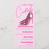Roze Stilettos Dames Nacht Cocktail Party Menu (Voorkant)