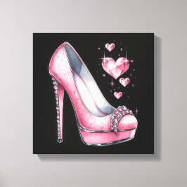Roze Stiletto's en Diamond Shaped Hearts Canvas Afdruk