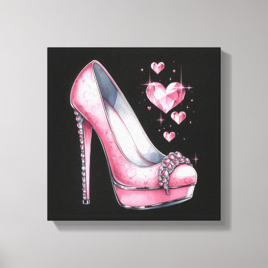 Roze Stiletto's en Diamond Shaped Hearts Canvas Afdruk (Voorkant)