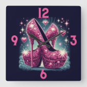 Roze Stiletto's en harten Vierkante Klok (Voorkant)