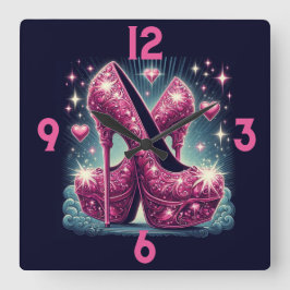 Roze Stiletto's en harten Vierkante Klok