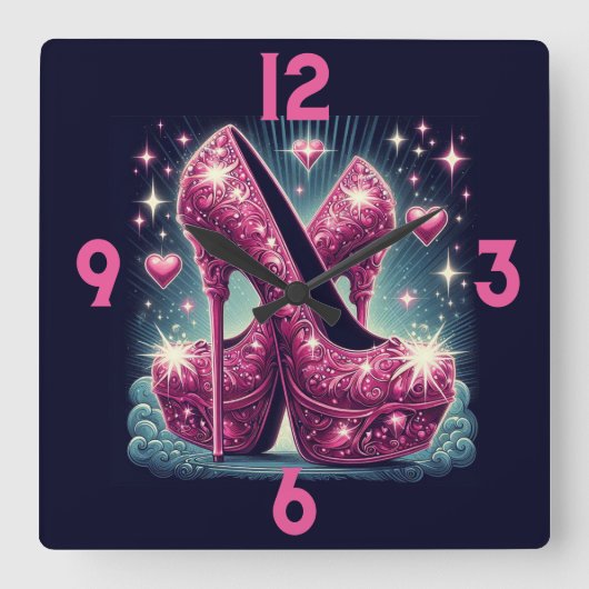Roze Stiletto's en harten Vierkante Klok (Voorkant)