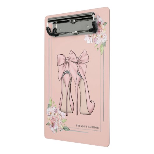 Roze stiletto's en roze roze rozen lijst mini klembord (Angled2)