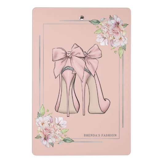 Roze stiletto's en roze roze rozen lijst mini klembord (Achterkant)