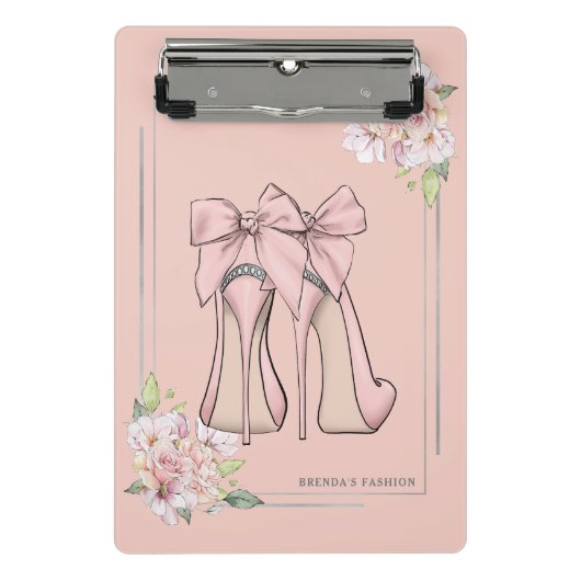 Roze stiletto's en roze roze rozen lijst mini klembord (Voorkant)