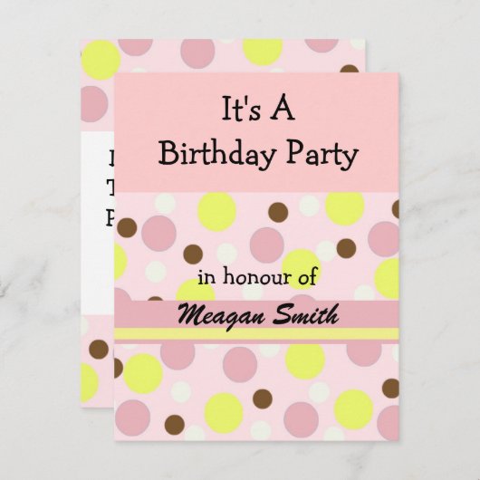 Roze Stip Verjaardagsuitnodiging Kaart (Voorkant / Achterkant)