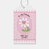 Roze Stip Witte Margriet Wees Mijn Valentijn Cadeaulabel (Voorkant)