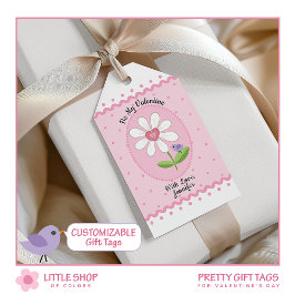 Roze Stip Witte Margriet Wees Mijn Valentijn Cadeaulabel