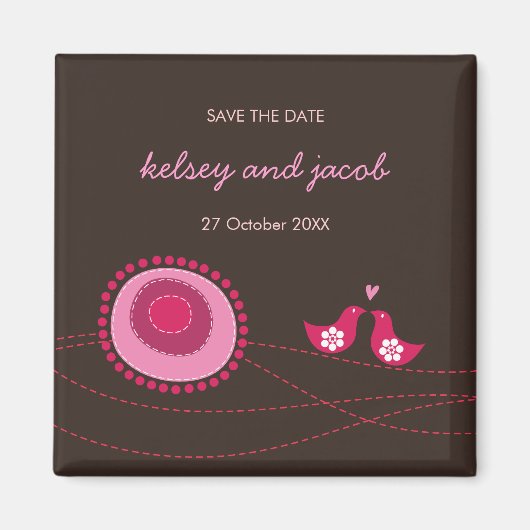 Roze stippelbloemen en Tortelduifjes bewaren de da Magneet (Voorkant)