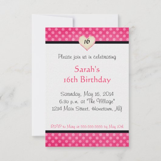 Roze Stippen Aangepaste Uitnodiging Template (Achterkant)