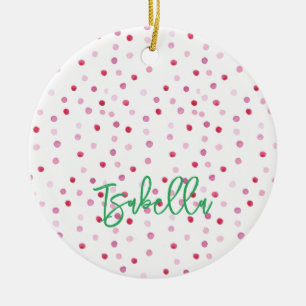 Roze Stippen Artisan Waterverf NAAM Groene Preppy Keramisch Ornament