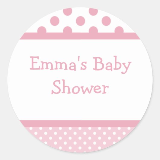Roze Stippen Baby shower ticker Ronde Sticker (Voorkant)