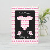 Roze Stippen Babymeisjes en schoenen Kaart (Staand voorkant)