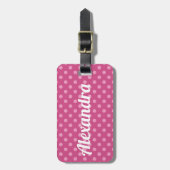 Roze stippen bagagelabel met naam (Voorkant verticaal)