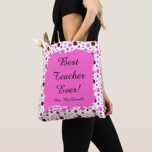 Roze Stippen beste leraar ooit cadeau Tote Bag (Dichtbij)