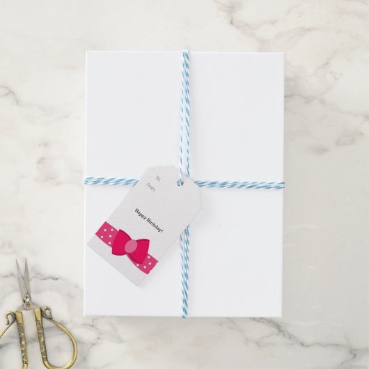 Roze Stippen Boog Cadeaulabel (Met Touw)