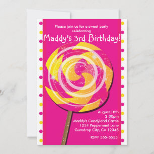 Roze Stippen Candy Land Lollypop Uitnodiging