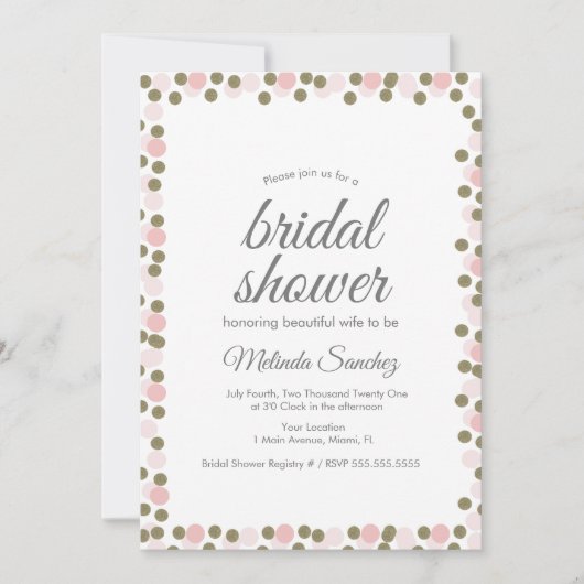 Roze Stippen Confetti Gold Border Vrijgezellenfees Kaart (Voorkant)