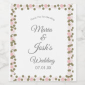 Roze Stippen Confetti Gold Border Wedding Wijn Etiket (Enkel label)