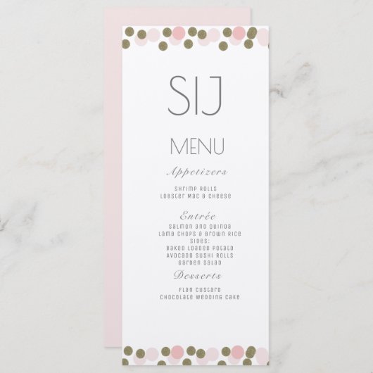 Roze Stippen Confetti Gold Wedding Kraft Menu (Voorkant / Achterkant)
