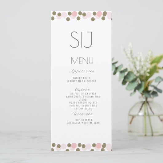 Roze Stippen Confetti Gold Wedding Kraft Menu (Staand voorkant)
