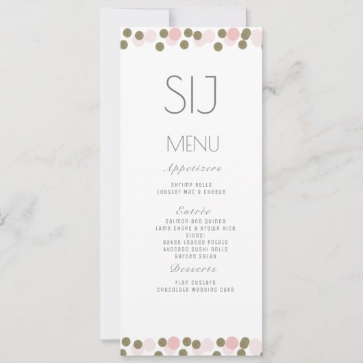 Roze Stippen Confetti Gouden Trouw Menu (Voorkant)