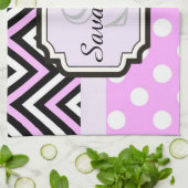 Roze Stippen en Chevrons Theedoek (Gevouwen)