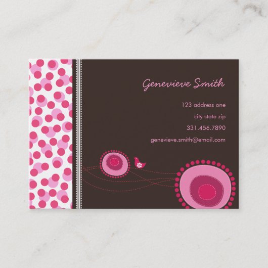 Roze Stippen en Happy Bird Fun-profielkaart Visitekaartje (Voorkant)