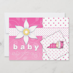Roze Stippen en Knuffel Baby Shower Uitnodiging