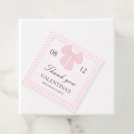 Roze stippen en roze strik meisjes verjaardag bedankjes labels (In situ)