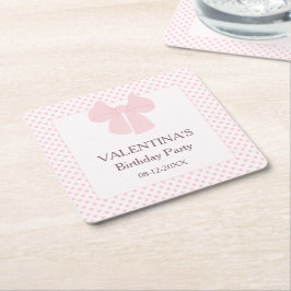 Roze stippen en roze strik meisjes verjaardag kartonnen onderzetters