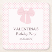 Roze stippen en roze strik meisjes verjaardag kartonnen onderzetters (Voorkant)