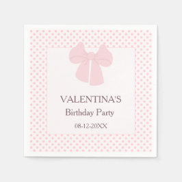 Roze stippen en roze strik meisjes verjaardag servet