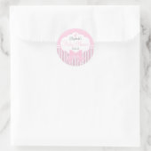 Roze Stippen en Stripes-Baby shower Ronde Sticker (Tas)