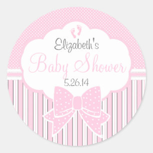 Roze Stippen en Stripes-Baby shower Ronde Sticker