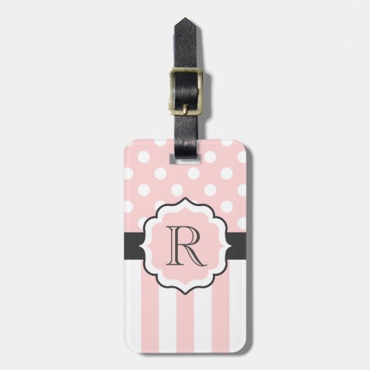 Roze Stippen en stripes Patroon Bagagelabel (Voorkant verticaal)
