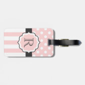 Roze Stippen en stripes Patroon Bagagelabel (Achterkant horizontaal)