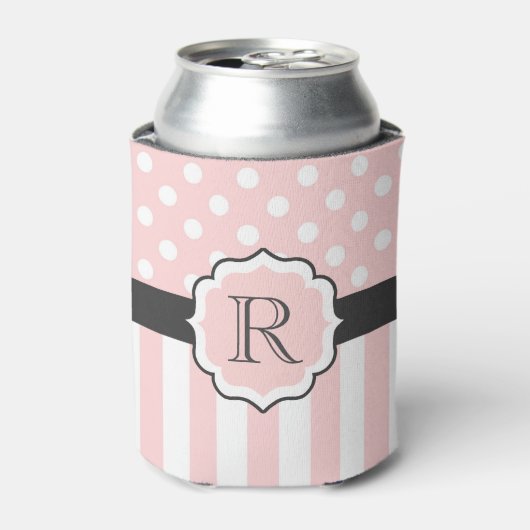 Roze Stippen en stripes Patroon Blikjeskoeler (Blikje Voorkant)
