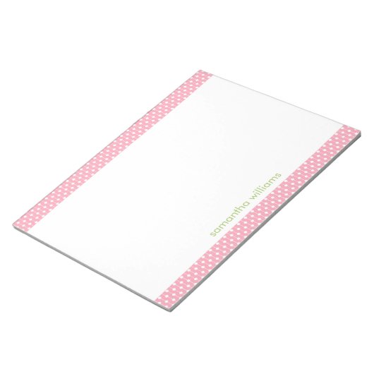 Roze Stippen en strips op maat Notitieblok (Schuin)